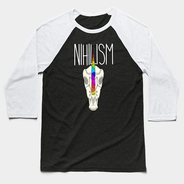 Nihilistic Unicorn Skull Baseball T-Shirt by TeeCupDesigns